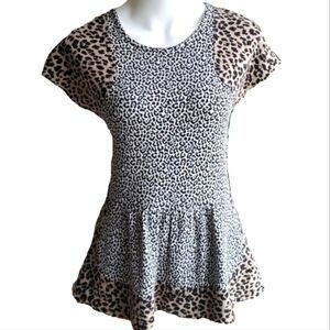 Sea New York Leopard Animal Print Knit Jersey Peplum Top Tan Black White Size 2